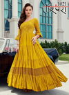 Yellow Colour Latest fancy wedding Wear Heavy Soft Viscoss And Maslin silk Embroidery and Sequnce Work Designer Gown Collection 1021